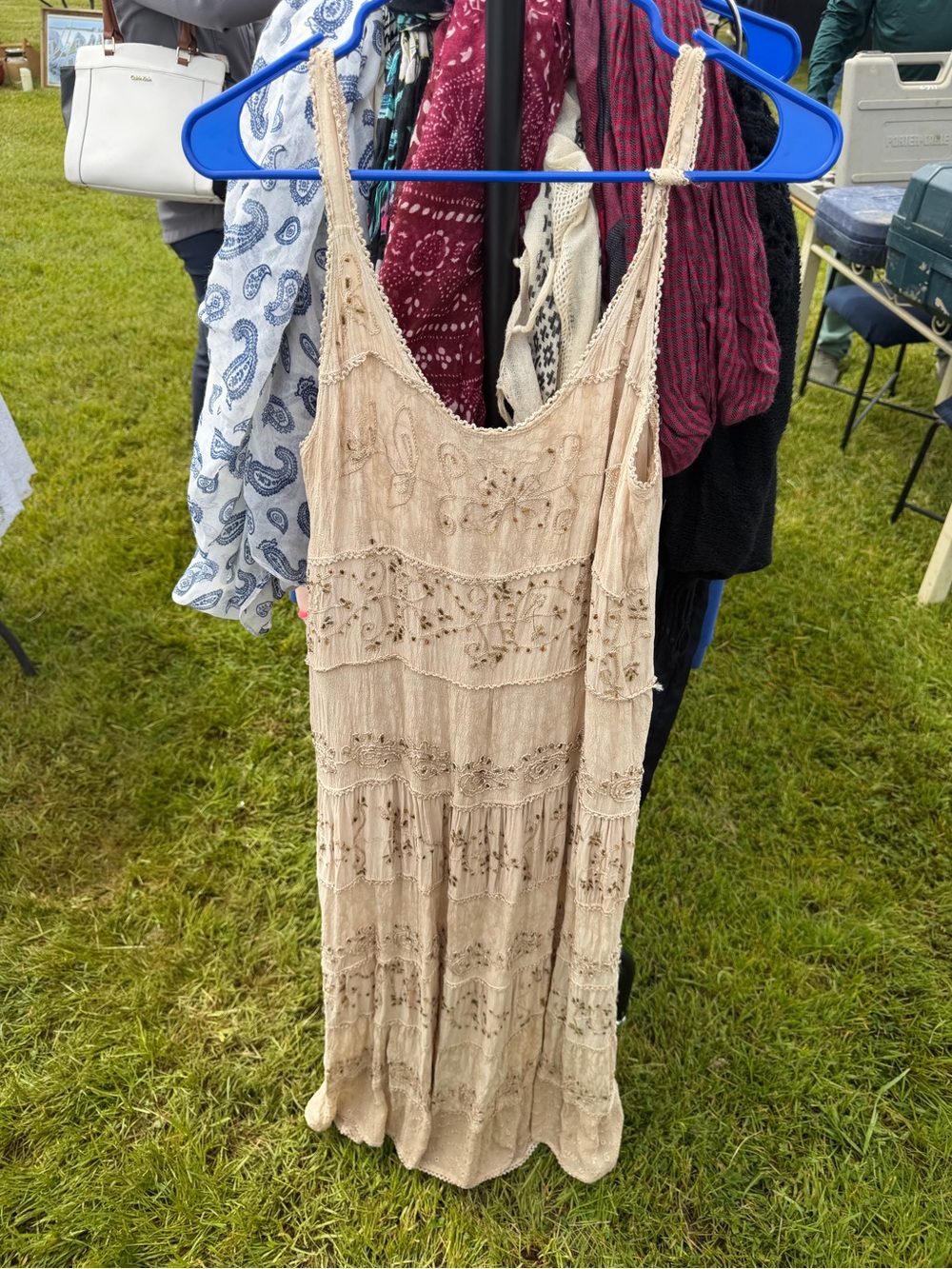 Boho Crochet-Detail Cream Maxi Dress